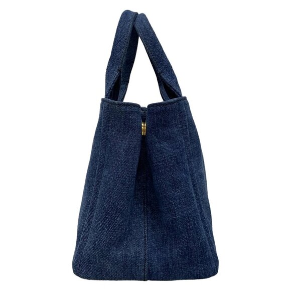 Auth PRADA Canapa - Blue Black Denim Tote Bag - Picture 5 of 15